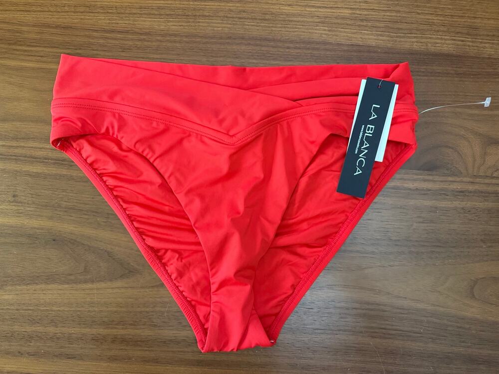 La Blanca Island Goddess Red Banded Hipster Bikini Bottom Size 10 NWT